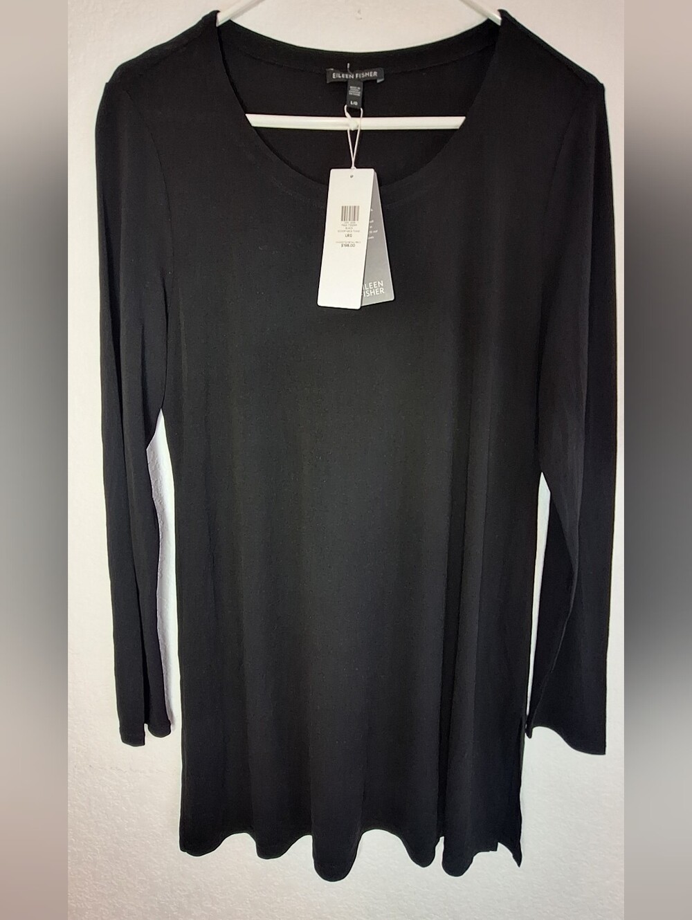 NWT Eileen Fisher 100% Silk Scoop Neck Tunic Black L Large